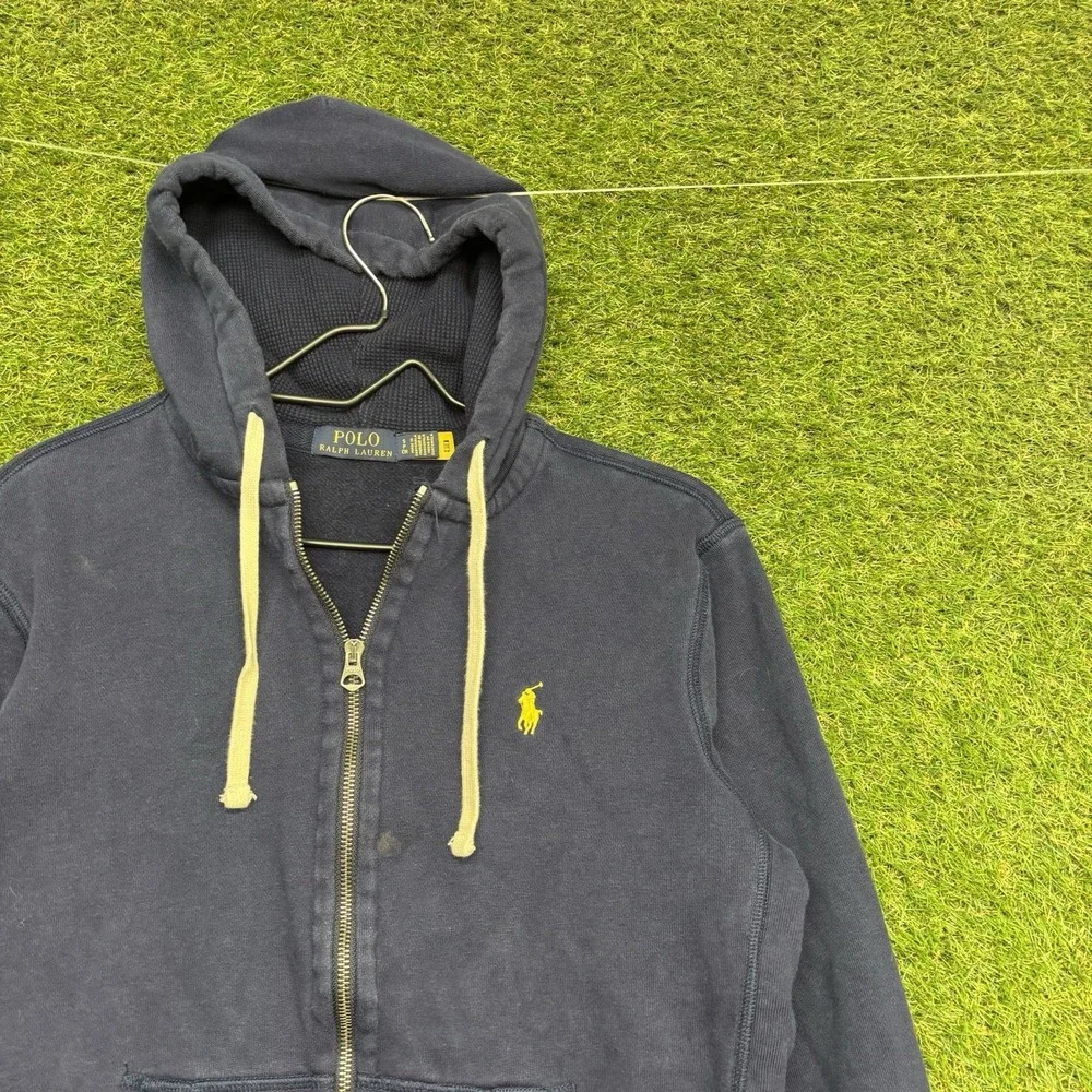 Vintage Polo Ralph Lauren Hoodie Mens Small Blue Y2K Thermal Lined Sweater